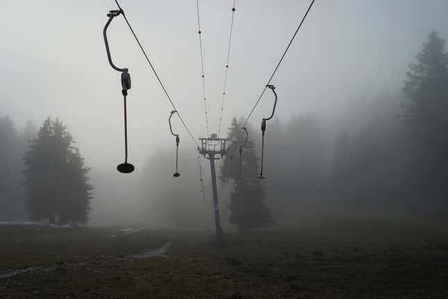 A closed ski lift in Le Revard, near Aix-les-Bains, in the French Alps.