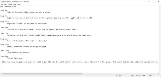 A list titled the "Communist Plan" explains how to spam the wiener emoji.