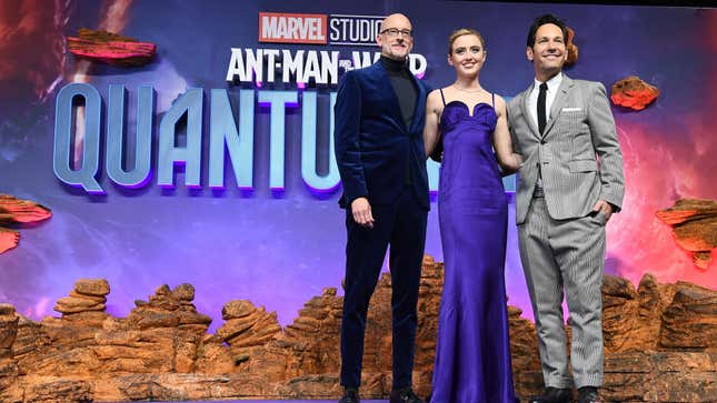 Ant-Man And The Wasp: Quantumania cast (L-R): director Peyton Reed, Kathryn Newton, and Paul Rudd