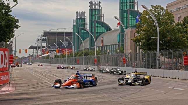 NTT IndyCar driver Scott Dixon (9) drives into turn one during the Honda Indy Toronto on July 17, 2022 on the Streets of Toronto.