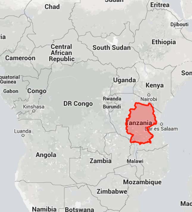 Germany’s size in relation to Tanzania.
