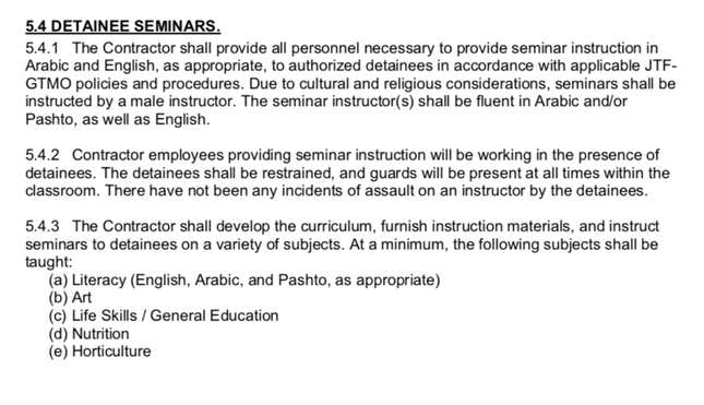 Image for article titled The Pentagon awarded a new contract to provide teachers to Gitmo detainees