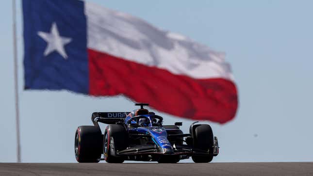 A photo of Alex Albon racing his Williams F1 car in Austin. 