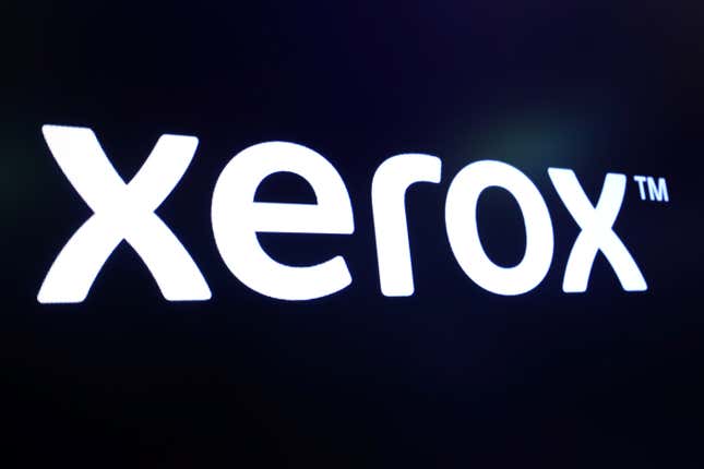 The Xerox logo in a bold white font against a black background.
