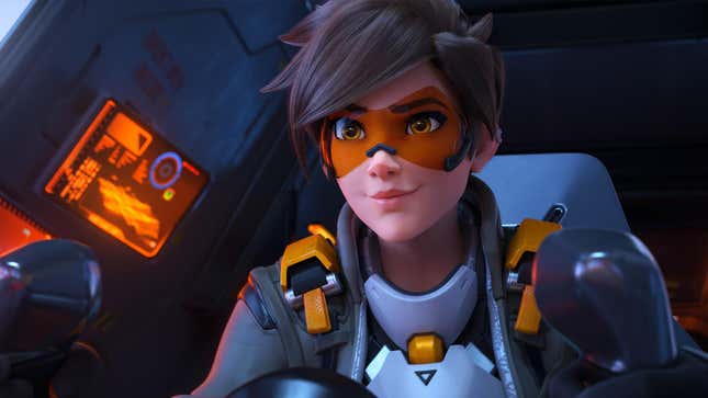 Tracer is seen sitting in a pilot's seat steering a ship.