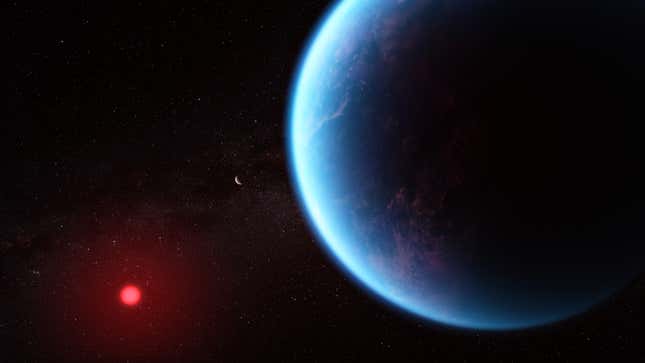 Una ilustración de K2-18 b y K2-18 c (al fondo) orbitando su estrella anfitriona.