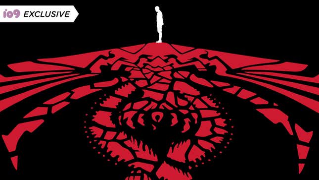 In a crop of the illustrated cover to Lesser Evil, a white silhouette of Thrawn stands atop the red chimera that will one day emblazon his Star Destroyer as a Grand Admiral of the Galactic Empire.