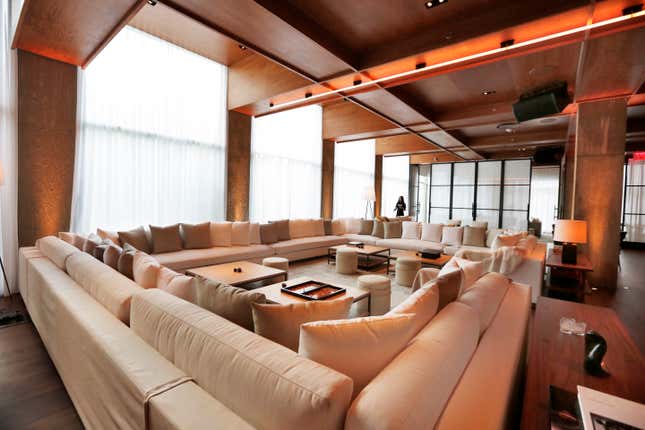 Sectional seating in the lobby of PUBLIC Hotel.