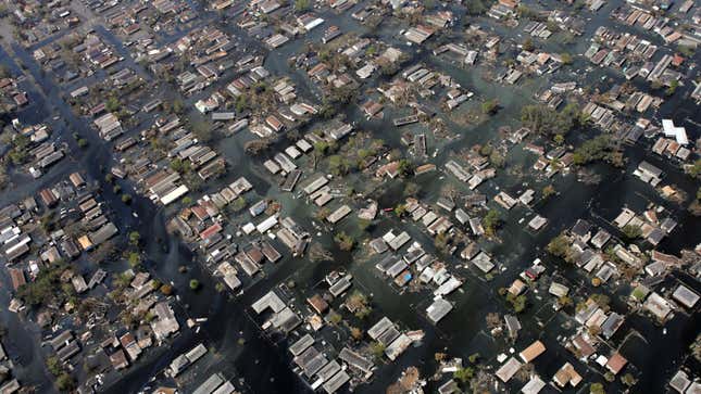 Homes remain surrounded by floodwaters in the aftermath of Hurricane Katrina, September 11, 2005, in New Orleans.