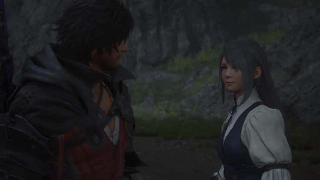 Jill and Clive stare at each other in a mountain pass.