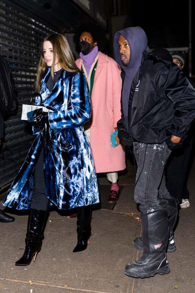 Julia Fox (L) and Kanye West are seen in Greenwich Village on January 04, 2022 in New York City. 
