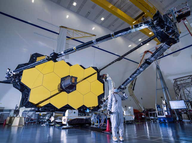 A view of the fully deployed secondary mirror during testing.