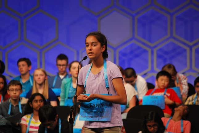 Speller #73 Tara Ganguly from Bloomington, Indiana in Round Two of the 2016 National Spelling Bee.
