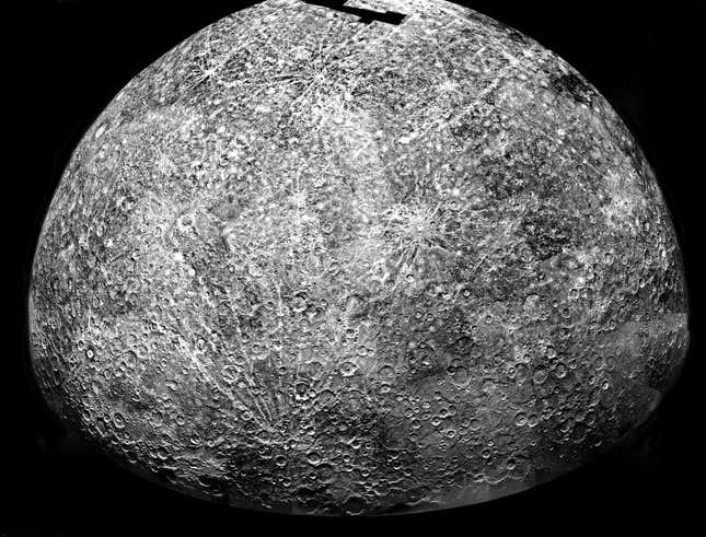 NASA’s Mariner 10 spacecraft captured this photo of Mercury in 1974. 