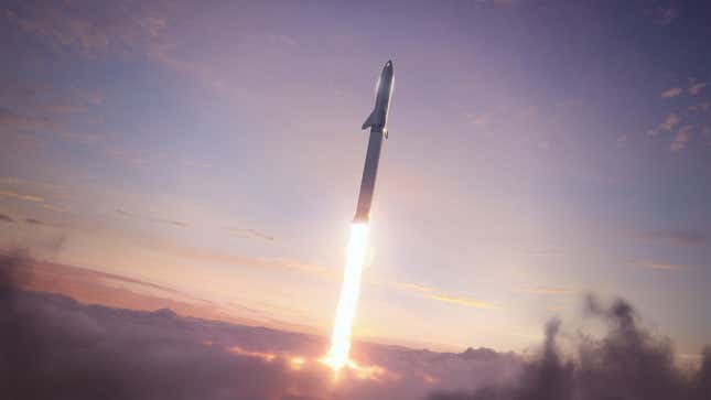 Imagen conceptual de un lanzamiento de Starchip con ambas fases del sistema reutilizable.