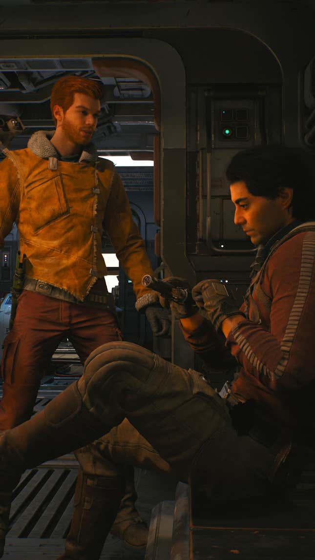 Cal and Bode are seen talking on a ship.