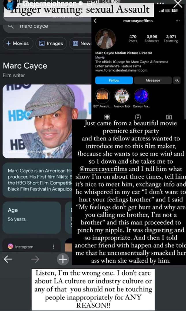 Image for article titled Harlem Star Jerrie Johnson Details Alleged Sexual Assault Incident at the Hand of Filmmaker Marc Cayce