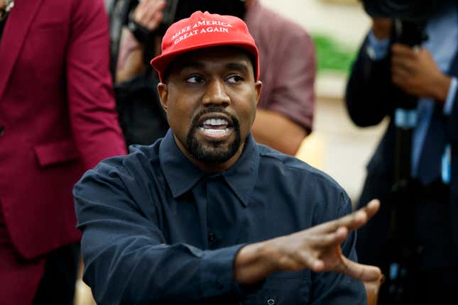Rapper Kanye West speaks during a meeting in the Oval Office of the White House with President Donald Trump, Thursday, Oct. 11, 2018, in Washington.