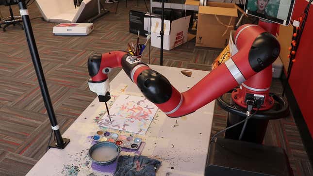 FRIDA, a collaborative robotics and art project at Carnegie Mellon University’s Robotics Institute, starts a painting