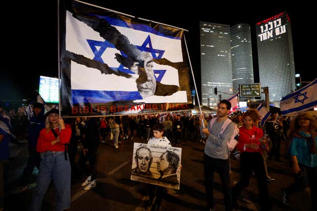 Anti-government protestors in Tel Aviv.