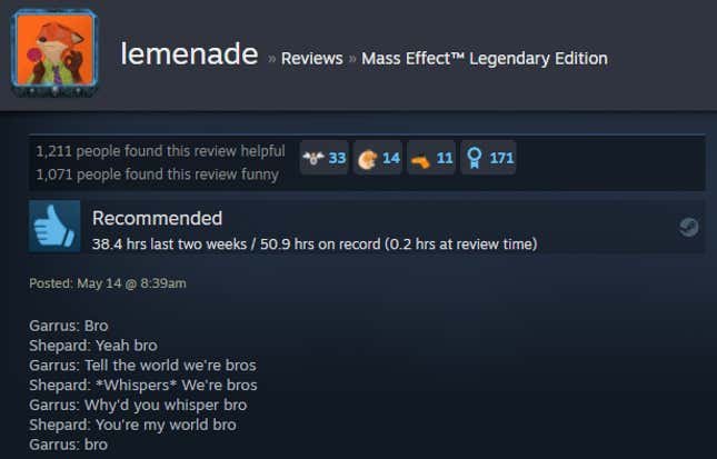 Image for article titled Mass Effect: Legendary Edition, As Told By Steam Reviews