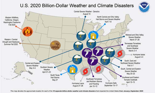 NOAA’s billion-dollar disaster list through the end of September. Six more storms also topped that threshold.