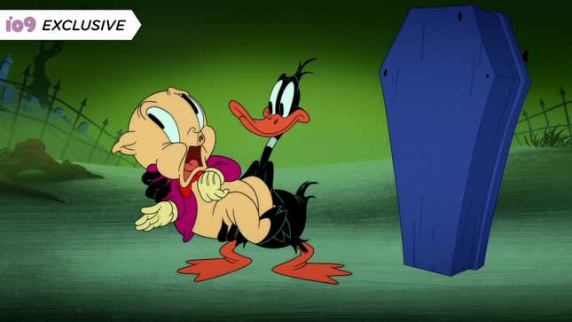 Porky Pig and Daffy Duck with a coffin