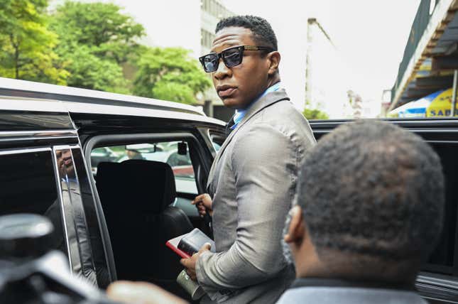 Jonathan Majors leaves Manhattan Criminal Court after his trial which begins on assault charges, in New York, United States on August 03, 2023.