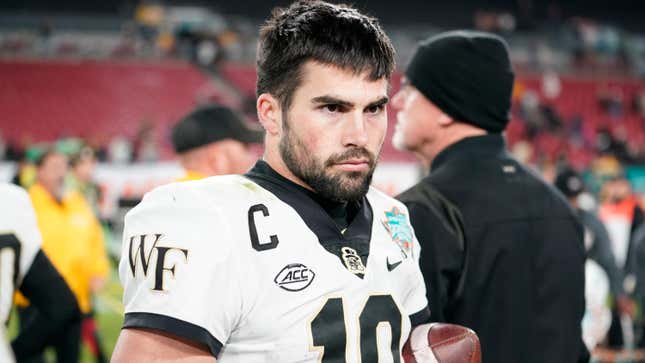 Wake Forest Demon Deacons quarterback Sam Hartman after a 27-17 win over the Missouri Tigers after the Union Home Mortgage Gasparilla Bowl college football game at Raymond James Stadium in Tampa FL on December 23, 2022.