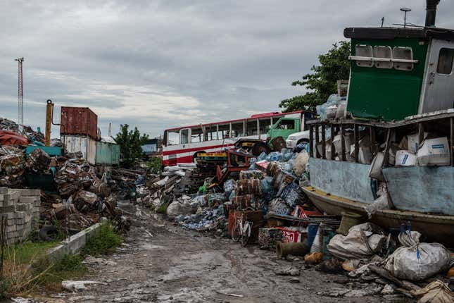 Trash piled up in Thilafushi in December of 2019. 