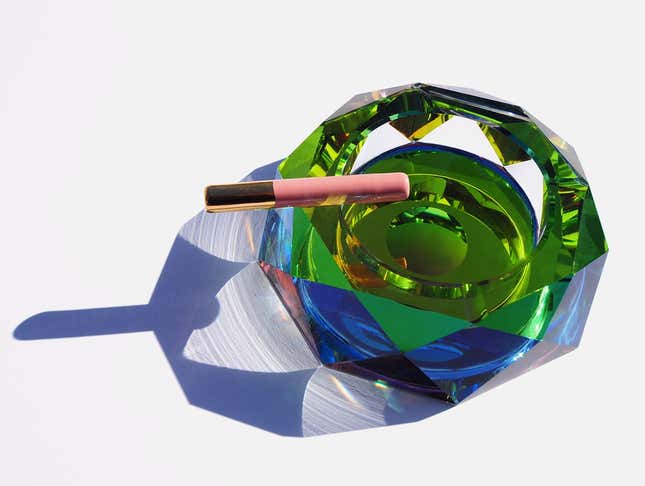 A $75 porcelain pipe by Pursuit of Happiness and $90 lead-crystal ashtray by Fundamental Berlin, sold by Tetra.