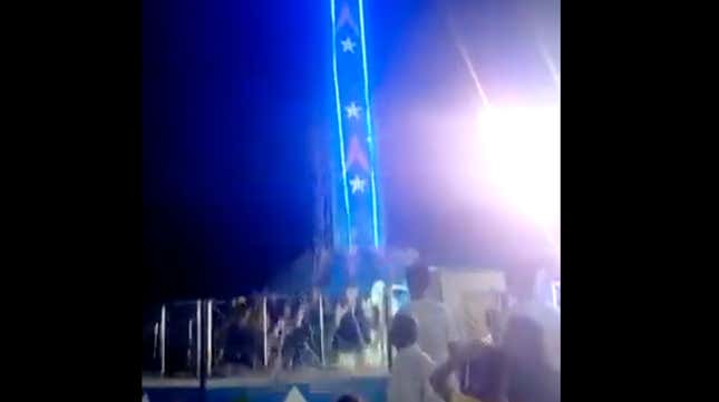 The carnival ride crashed to the ground from a 50-feet drop.