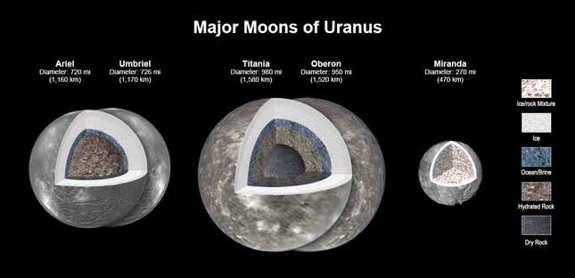 New analysis suggests that four of Uranus' moons could retain salty oceans.