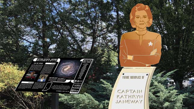 The proposed monument celebrating Captain Janeway’s future legacy.
