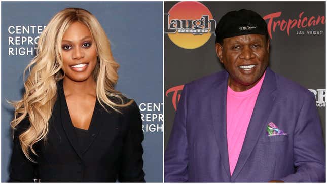 Laverne Cox attends The Center for Reproductive Rights 2020 Los Angeles Benefit on February 27, 2020 in Beverly Hills, California; George Wallace attends the opening of “Murray the Magician” on October 24, 2018 in Las Vegas, Nevada.