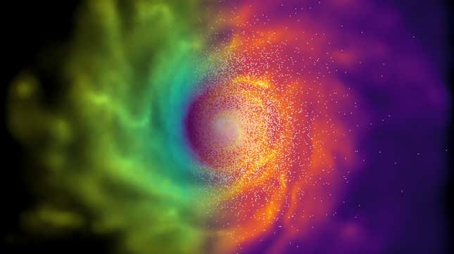 A simulation of a galaxy forming under a modified theory of gravity featuring chameleons.