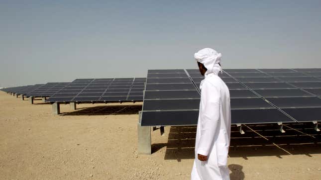 A solar plant in Abu Dhabi, United Arab Emirates.