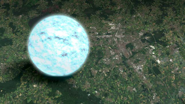 A typical neutron star is no wider than a city, as this model shows. 