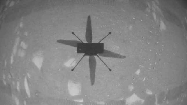 Ingenuity’s shadow on Mars, imaged by the hovering helicopter.