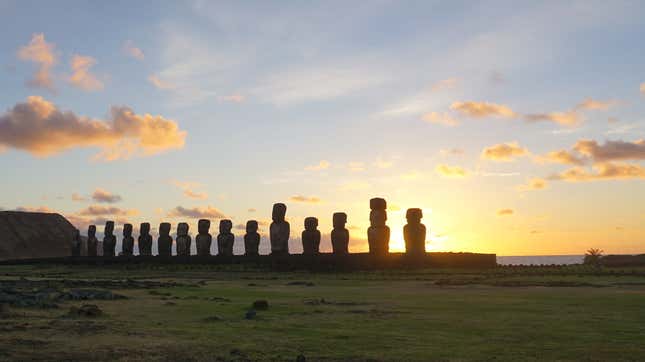 Sunrise at the Tongariki site on Easter Island.