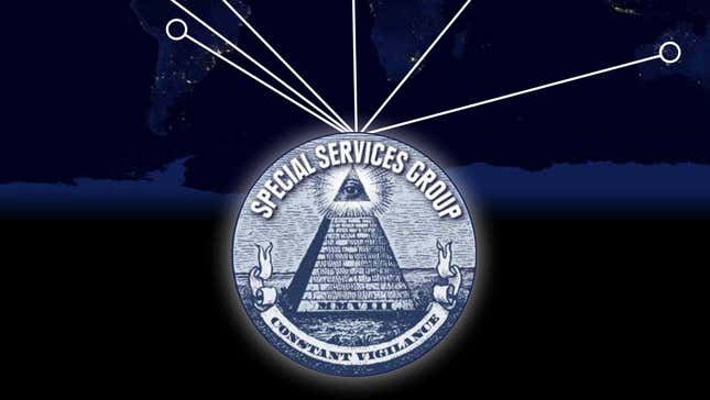 The Special Services Group logo, as seen on the cover of its product brochure, is a modified version of the reverse side of Great Seal of the United States, designed by attorney William Barton in 1782, with the phrase “Constant Vigilance” replacing the Latin motto “Novus Ordo Seclorum.”