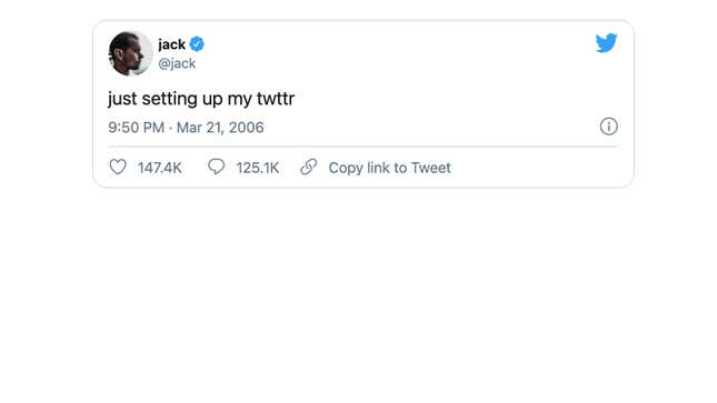 Image for article titled For Whatever Reason, People Are Willing to Pay up to $10 Million for an NFT of Jack Dorsey’s First Tweet