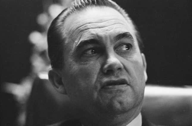 Former Governor of Alabama George Wallace (1919 - 1998) in the office of his wife, Lurleen Wallace, who succeeded him in the post, Montgomery, Alabama, 14th February 1968.
