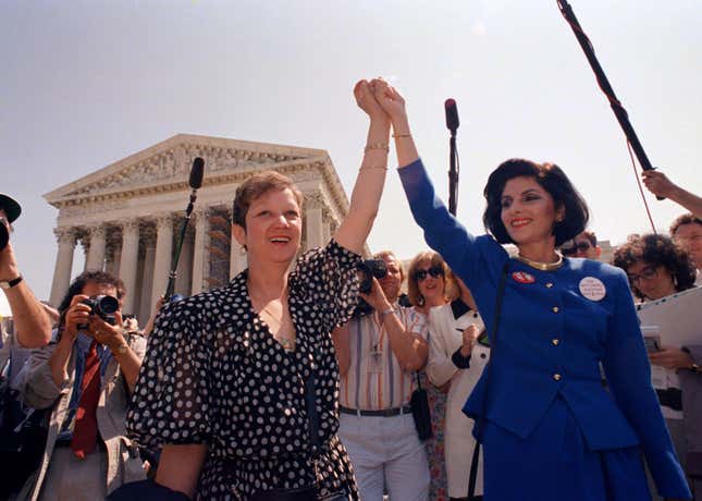 Jane Roe and Gloria Allred, 1989, AP