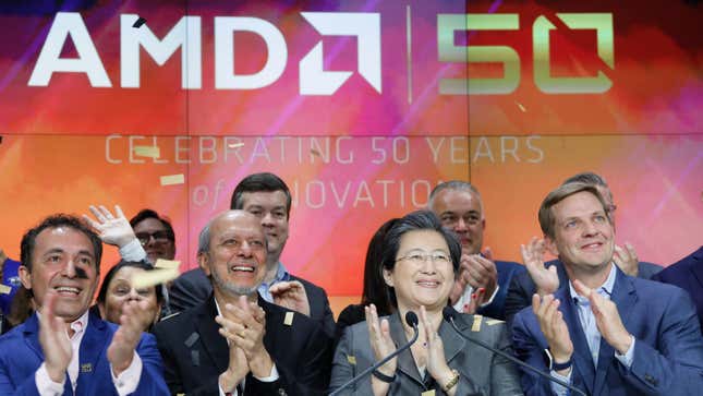 AMD CEO and president Lisa Su, second from right, attending a 50-year anniversary celebration of the company’s founding at Nasdaq in May 2019.