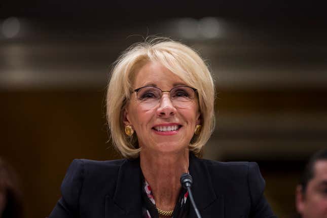 Secretary of Education Betsy DeVos testifies during a Senate Labor, Health and Human Services, Education and Related Agencies Subcommittee discussing proposed budget estimates and justification for FY2020 for the Education Department on March 28, 2019 in Washington, DC.