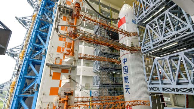 The Long March Rocket which will launch the Chang'e-5 mission being transported to the launch pad at Wenchang Spacecraft Launch Site in Hainan, China, on Nov. 17, 2020.