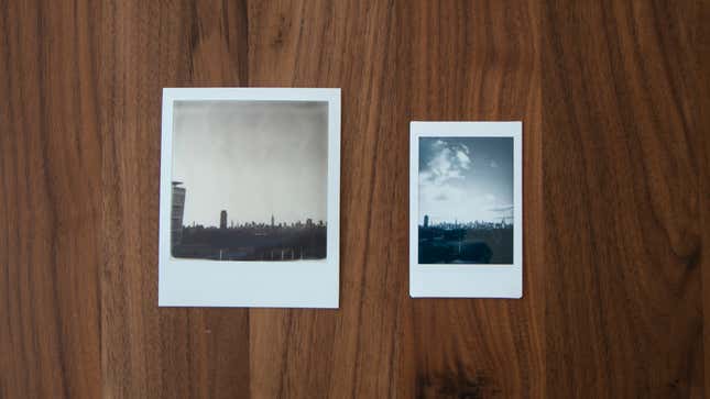 The Polaroid (left) and Instax (right) photos were taken on different, very sunny days from the same location. It’s easy to notice how the Instax photo is sharper and more defined than the Polaroid which struggles with the blue sky. Photo: Adam Clark Estes/Gizmodo