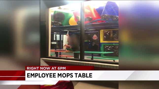 Image for article titled Burger King employee caught mopping tables