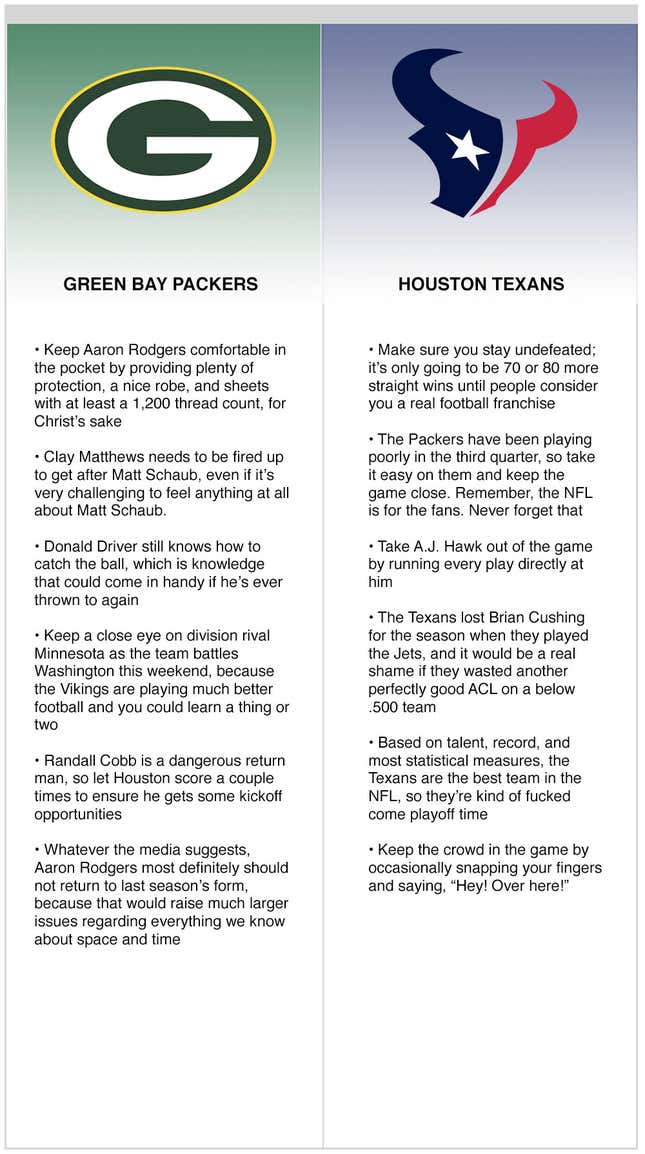 Image for article titled Packers vs. Texans